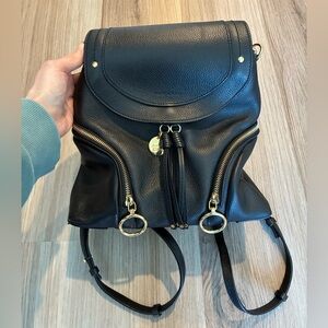 See By Chloe Black Leather Backpack with Gold Accents